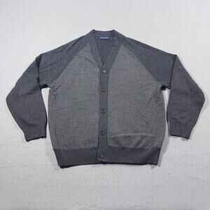 Austin Reed Cardigan Men L Gray Button Front Wool V-Neck Knit Sweater‎ Preppy